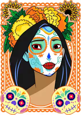 vectores plantilas DÍA DE MUERTOS,PRINCESA,DISNEY,CATRINA,NIÑA,